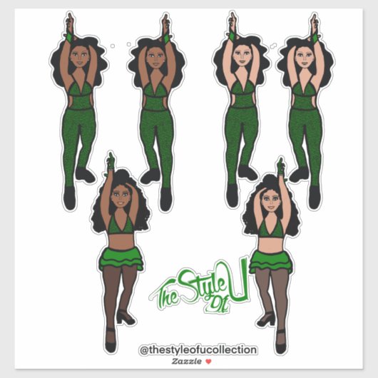 Majorette / Tänzer Quick Change Stickers Green x2 Aufkleber (Blatt)