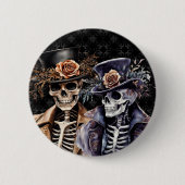 Makabre Orange & Lila Wasserfarbe Skelett Button (Vorderseite)