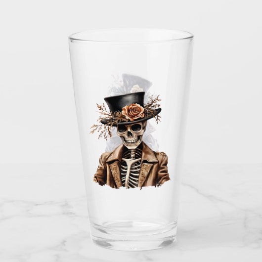 Makabre Orange & Lila Wasserfarbe Skelett Glas (Vorderseite)