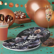 Makabre Orange & Lila Wasserfarbe Skelett