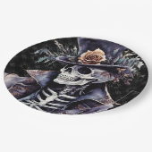 Makabre Orange & Lila Wasserfarbe Skelett Pappteller (Schrägansicht)