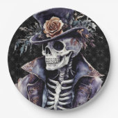 Makabre Orange & Lila Wasserfarbe Skelett Pappteller (Vorderseite)