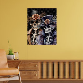 Makabre Orange & Lila Wasserfarbe Skelett Poster