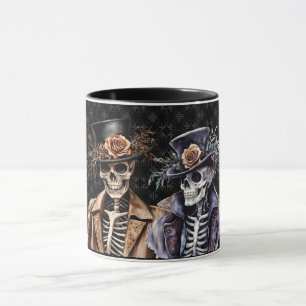 Makabre Orange & Lila Wasserfarbe Skelett Tasse