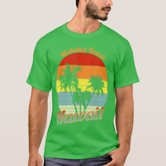 Makaha Strand Hawaii Retro Tropische Palmen Bäume T-Shirt