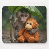 Makaken-Affe mit einem gestopften Orang-Utan Mousepad (Vorne)