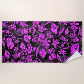 Makapuu Beach Hawaiian Batik Black and Pink Strandtuch (Vorderseite)