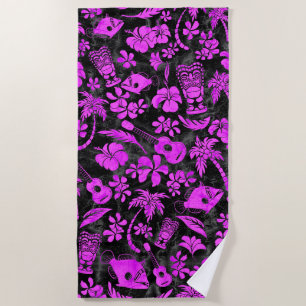 Makapuu Beach Hawaiian Batik Black and Pink Strandtuch
