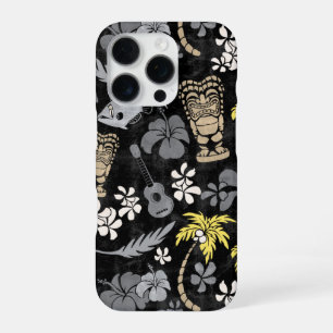 Makapuu Beach Hawaiian Batik Schwarz Grau iPhone 16 Pro Hülle