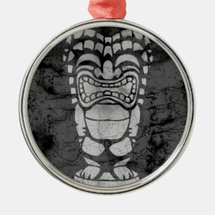 Makapuu Beach Hawaiian Lachender Tiki Batik Silbernes Ornament