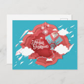 Makar Sankranti, blau und rot Einladungspostkarte (Vorne/Hinten)