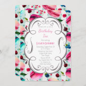 Makaronen und ein dekorativer Rahmen zum Geburtsta Einladung (Vorne/Hinten)