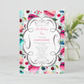 Makaronen und ein dekorativer Rahmen zum Geburtsta Einladung (Stehend Vorderseite)