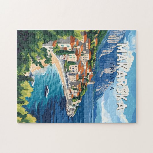 Makarska Croatia Illustration Reisen Vintag Puzzle (Horizontal)