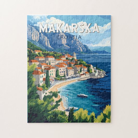 Makarska Croatia Illustration Reisen Vintag Puzzle (Vertikal)