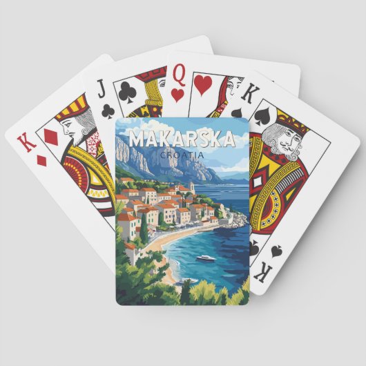 Makarska Croatia Illustration Reisen Vintag Spielkarten (Rückseite)
