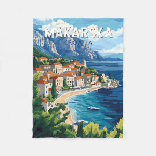 Makarska Kroatien Illustration Reise Kunst Vintage Fleecedecke