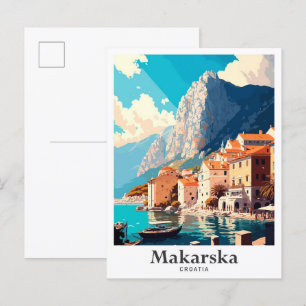 Makarska Kroatien Kunst Vintage Reise Illustration Postkarte
