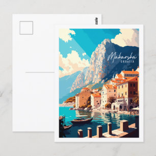 Makarska Kroatien Vintage-Reiseort-Illustration Postkarte