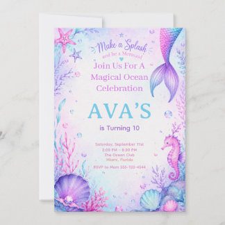 Make a Splash Mermaid Birthday Party Watercolor Einladung