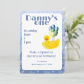 Make a Splash Rubber Duck 1st Birthday Invitation Einladung (Stehend Vorderseite)