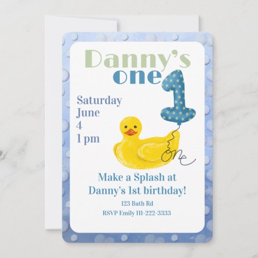 Make a Splash Rubber Duck 1st Birthday Invitation Einladung (Vorderseite)