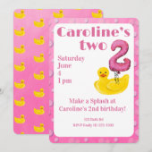 Make a Splash Rubber Duck 2nd Birthday Invitation Einladung (Vorne/Hinten)