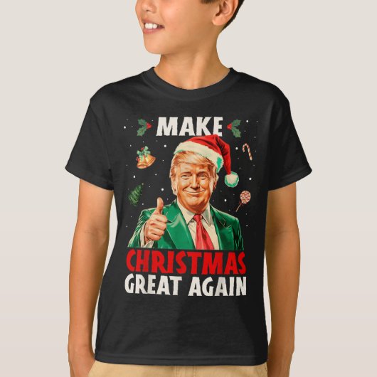 Make Christmas Great Again Funny Santa Trump 2025 T-Shirt (Vorderseite)