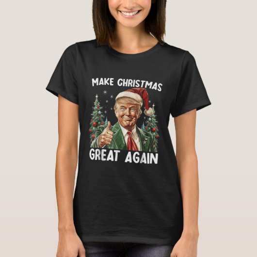 Make Christmas Great Again Funny Santa Trump 2025 T-Shirt (Vorderseite)