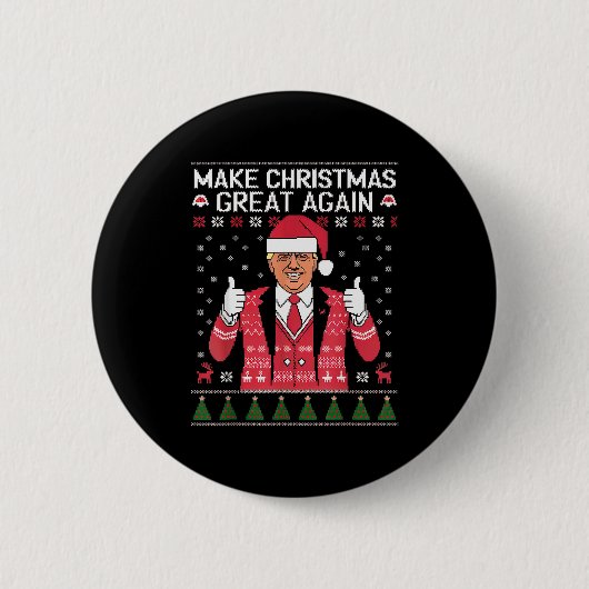 Make Christmas Great Again Trump Pajamas Ugly Button (Vorderseite)