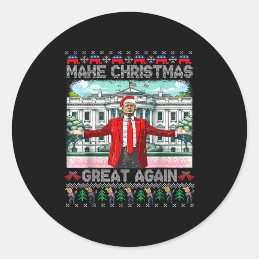 Make Christmas Great Again Xmas Funny Trump Pajama Runder Aufkleber (Vorderseite)