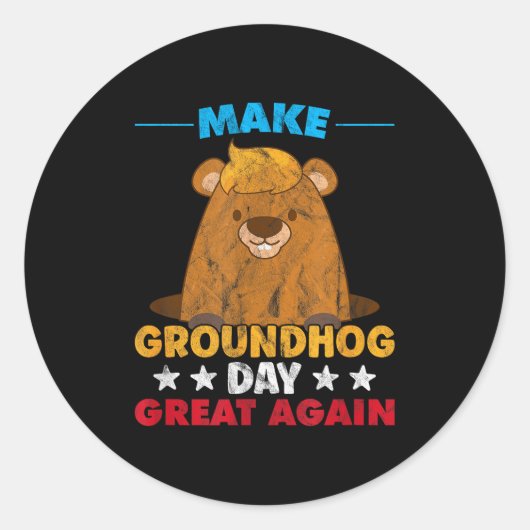 Make Groundhog Day Great Again Woodchuck Schatten Runder Aufkleber (Vorderseite)