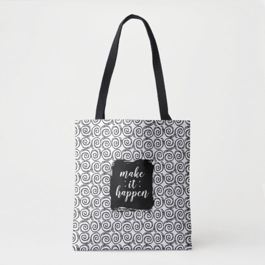 Make It Happen Black and White Swirl Tote Tasche (Vorderseite)
