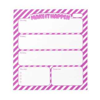 Make It Happen Pink Striped Daily Planner Notepad Notizblock