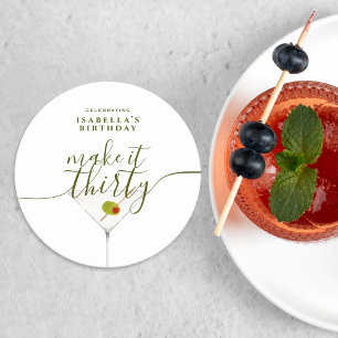 Make It Thirty Martini 30. Geburtstag Party Runder Pappuntersetzer