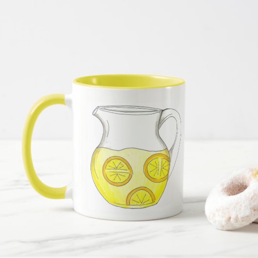 Make Lemonade Lemon Ade Yellow Citrus Pitcher Tasse (Mit Donut)