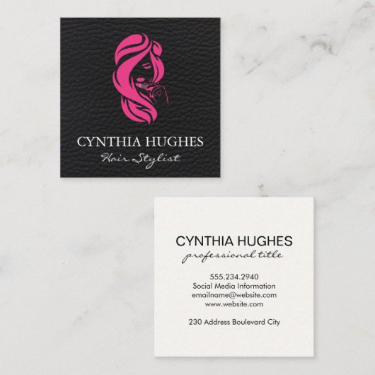 Make Up and Hair Stylist | Leder Quadratische Visitenkarte (Vorne/Hinten)