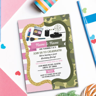 Make-up & Army Boy Girl Geburtstag gemeinsames Par Einladung