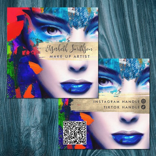 Make up Artist Add QR Code & Social Media farbig Quadratische Visitenkarte