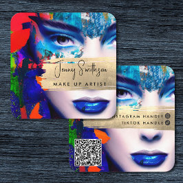 Make up Artist Add QR Code & Social Media farbig Quadratische Visitenkarte