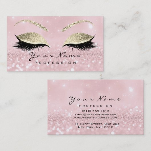 Make up Augenbrauen Augen Wimpern Glitter Pink Gol Visitenkarte (Vorne/Hinten)