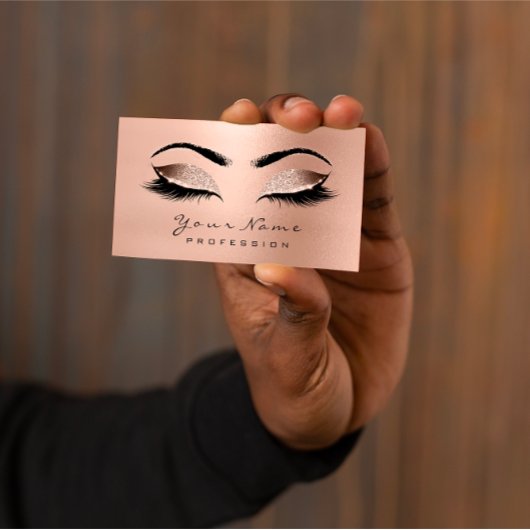 Make up Augenbrauen Wimpern Glitzer roségold Wow Visitenkarte