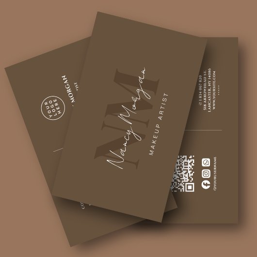 Make-up Braunes Monogramm QR-Code-Logo  Visitenkarte