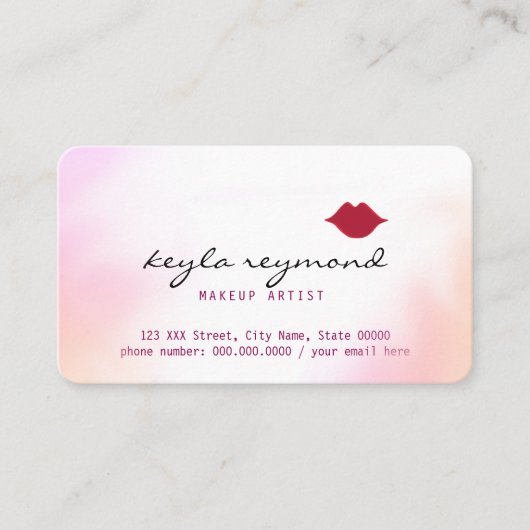 Make-up Make-up Weichwasserfarbe + rote Lippen Visitenkarte (Vorderseite)