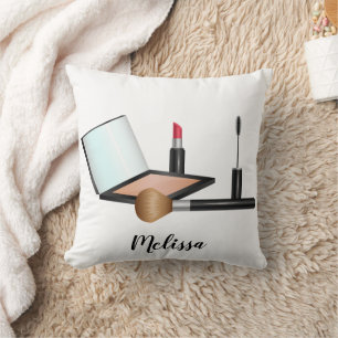 Make-up-Sachen-Illustration mit personalisiertem N Kissen