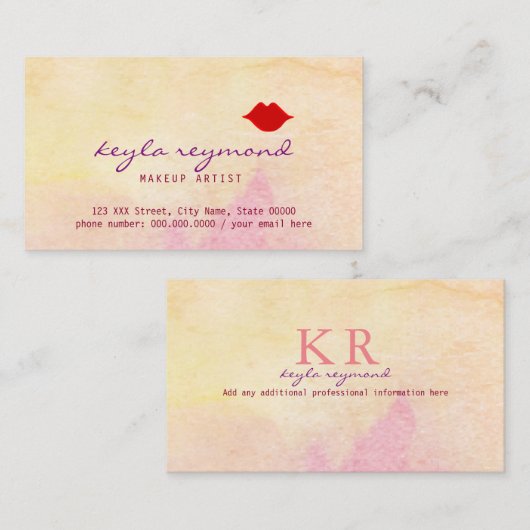 Make-up schöne Aquarell mit roten Lippen Visitenkarte (Vorne/Hinten)