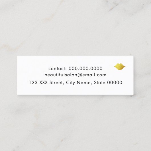 Make-up / schönes Salon Monogramm mit Goldlips Mini Visitenkarte (Rückseite)