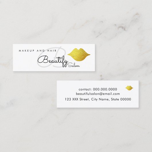 Make-up / schönes Salon Monogramm mit Goldlips Mini Visitenkarte (Vorne/Hinten)