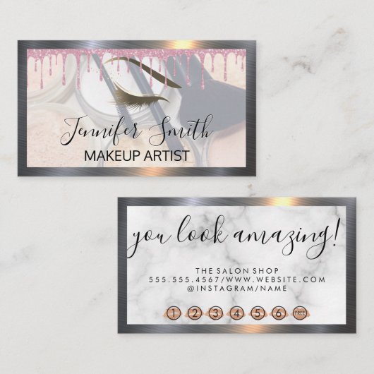 Make-Up und Brushed Glitzer Tropfen Augen Schnürse Treuekarte (Vorne/Hinten)