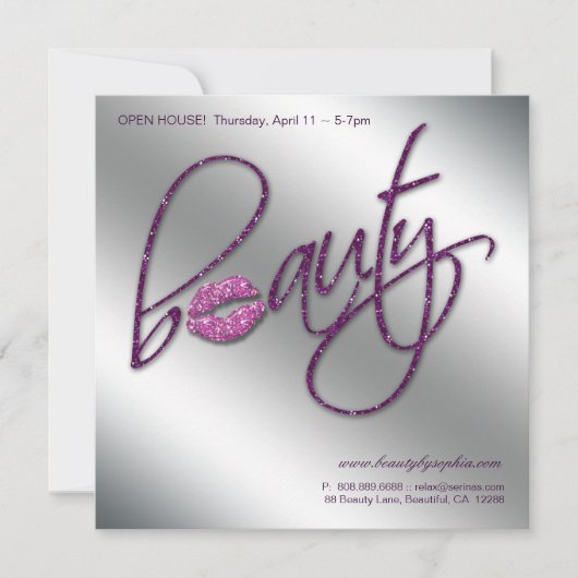 Make-upeinladungs-offenes Haus-Schönheits-Lippen Einladung (Vorderseite)